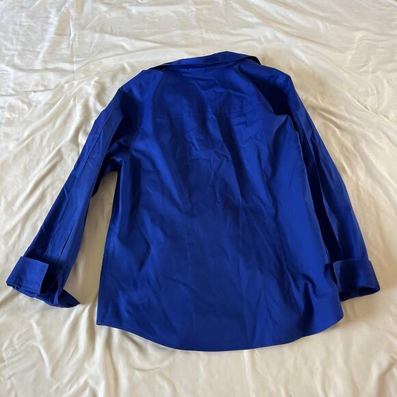 Chicos Blue Cotton Button Up Shirt Sz 2/M Work Office Career - Picture 4 of 7